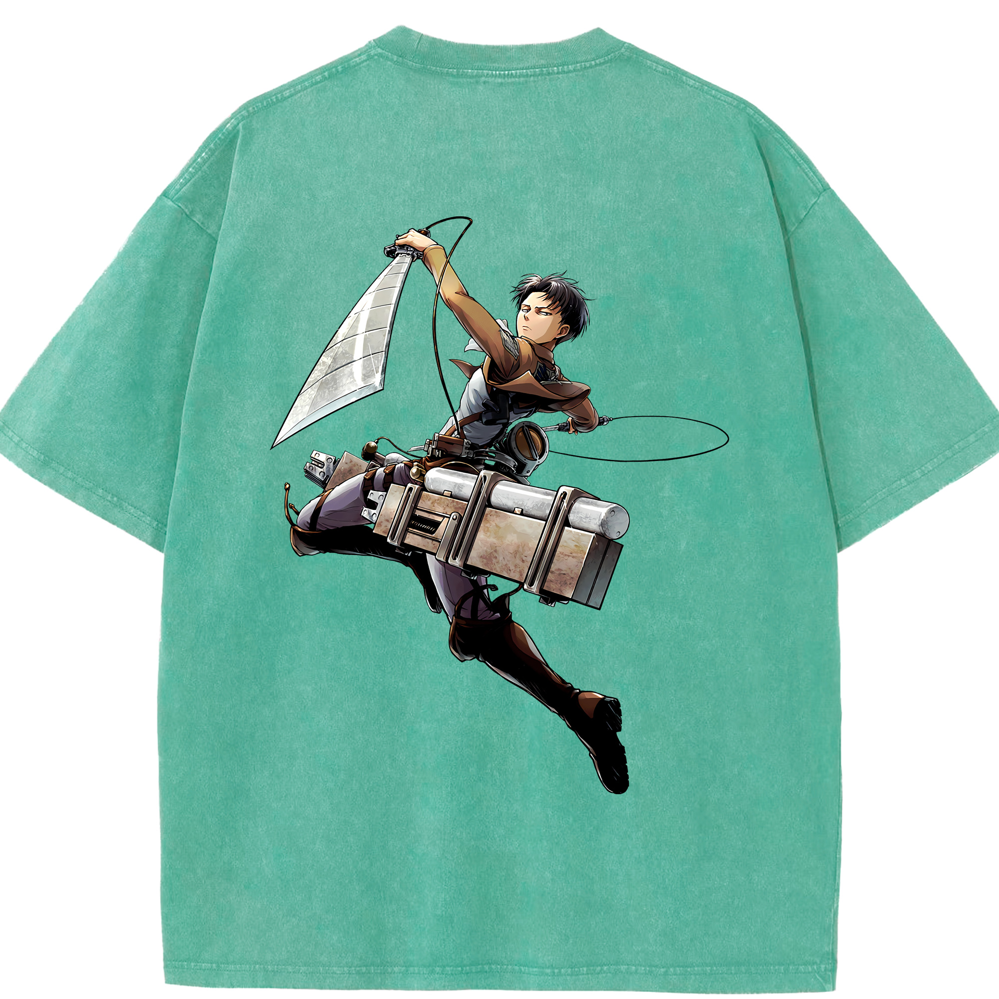 （画像用） 進撃の巨人 リヴァイ·アッカーマン Attack on Titan Levi Ackerman 綿100% ヴィンテージ風 半袖Tシャツ（背面プリント）